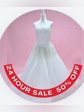 Oleg Cassini White Pearl Embellished Wedding Gown